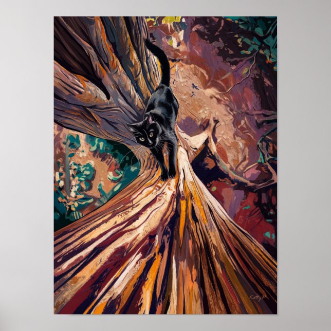 Black Cat Ready to Climb Poster Print Wall Art (Front)