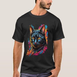 Black Cat Realistic Watercolor Cute Cat Paint Colo T-Shirt
