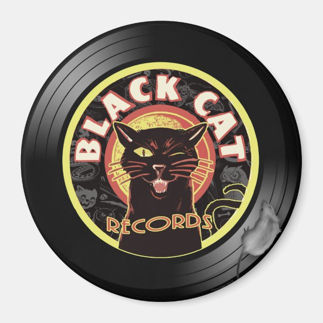 Black Cat Records Magnet – Retro Vinyl Jazz Cat (Front)
