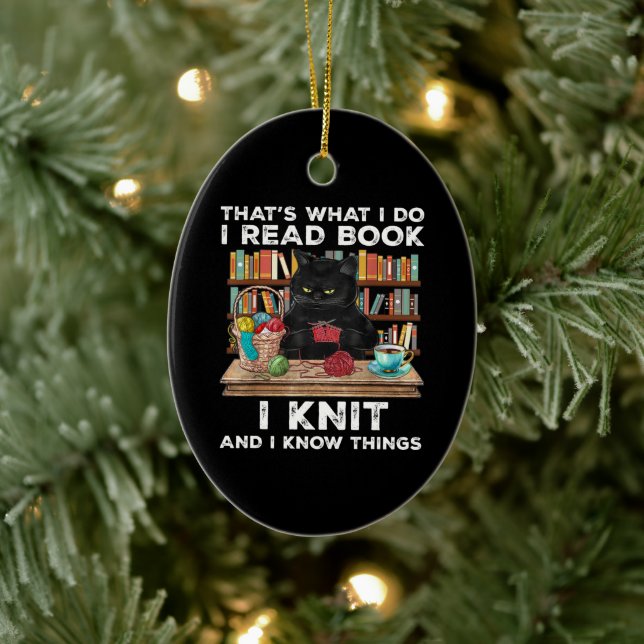 Black Cat Red Book Knit Writter Reader Bookaholic Ceramic Tree Decoration (Tree)