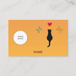 Black Cat Red Heart & Butterflies Social Media Business Card