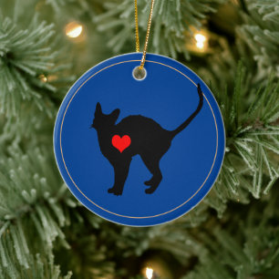 Black Cat & Red Heart - love cats /Christmas decor Ceramic Tree Decoration