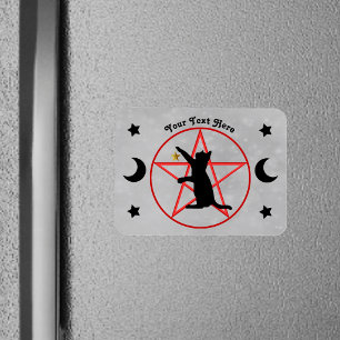 Black Cat Red Pentagram Black Moons Stars Grey Magnet