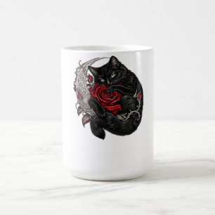 Black Cat Red Rose Silver Crescent Gothic Coffee Mug