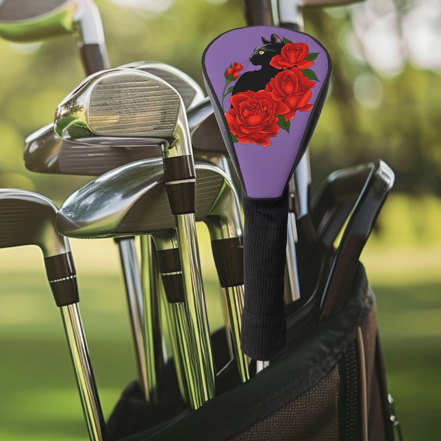 Black Cat Red Roses Purple Golf Head Cover (Creator Uploaded)