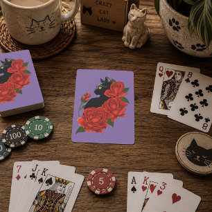 Black Cat Red Roses Purple Playing Cards