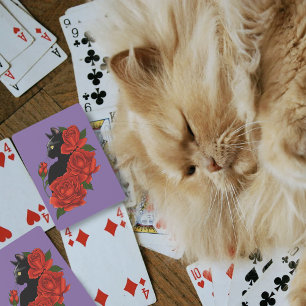 Black Cat Red Roses Purple Playing Cards
