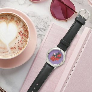 Black Cat Red Roses Purple Watch
