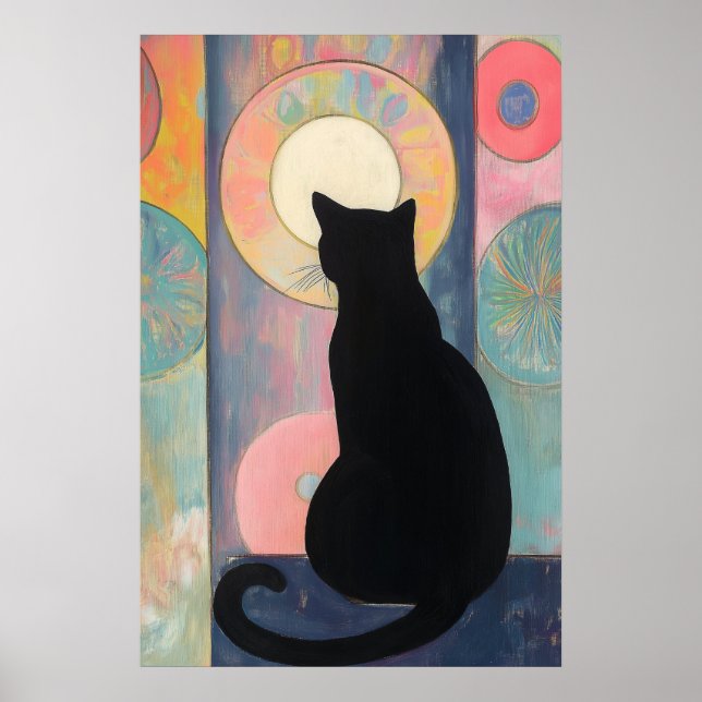 Black Cat Reflection: Abstract Elegance - Poster (Front)