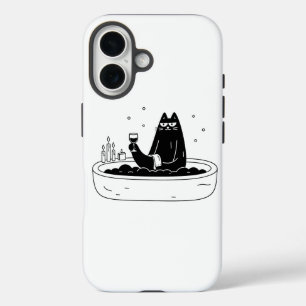 Black Cat Relaxing In Bubble Bath iPhone 16 Case