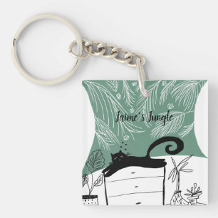 Black Cat Relaxing Plant Jungle Key Ring
