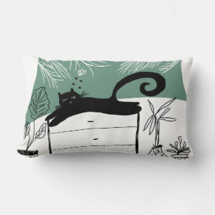 Black Cat Relaxing Plant Jungle Lumbar Cushion
