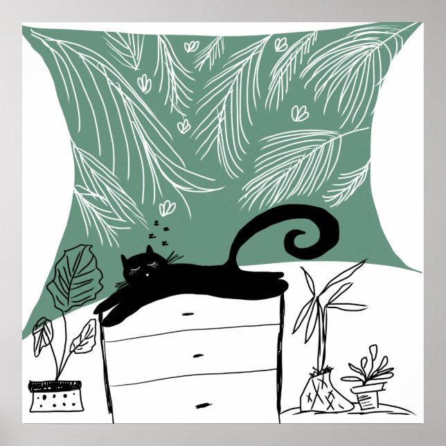 Black Cat Relaxing Plant Jungle Poster (Front)