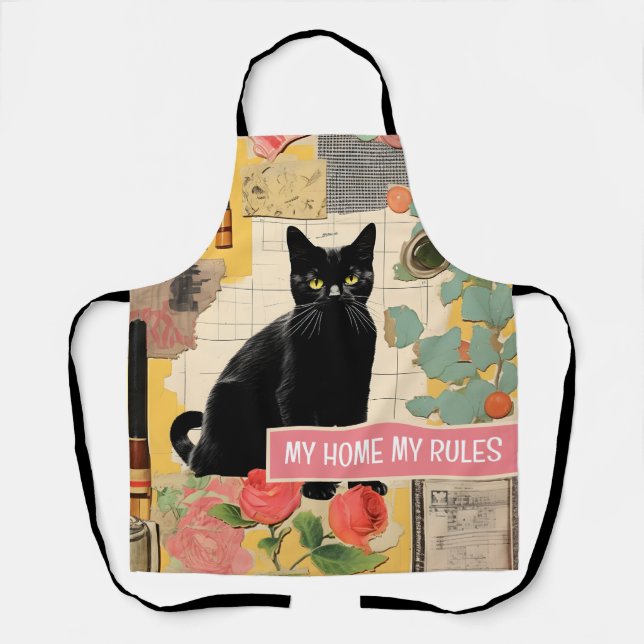 Black Cat retro collage Apron (Front)