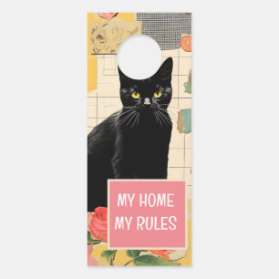 Black Cat retro collage Door Hanger
