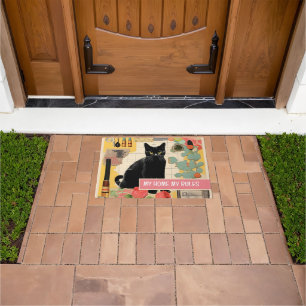 Black Cat retro collage Doormat