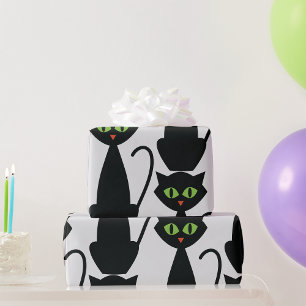 Black Cat Retro Green Eyed Halloween Silhouette Wrapping Paper
