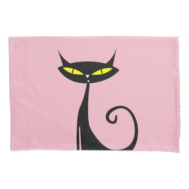 BLACK CAT RETRO PINK PILLOW CASES (Front)