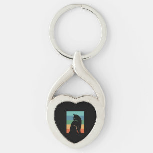 Black Cat Retro Vintage Key Ring