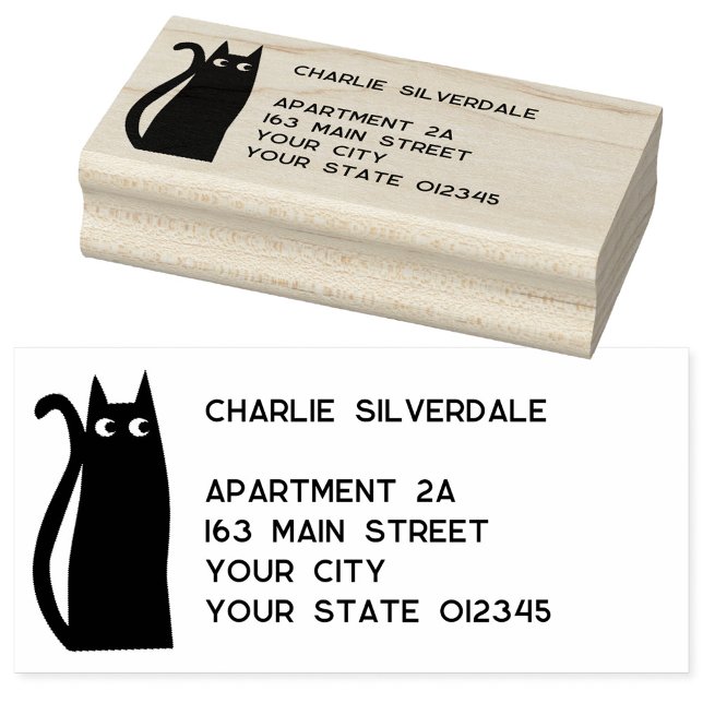 Black Cat Return Address Rubber Stamp (Fun black cat address stamp)