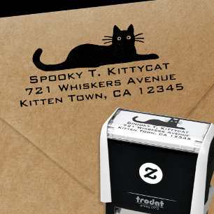 Black Cat Return Address Self-inking Stamp