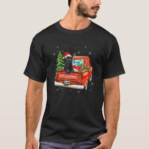 Black Cat Ride Red Ruck Christmas Pajama Cat Xmas T-Shirt