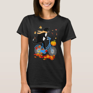 Black Cat Riding A Bike Thanksgiving Autumn T-Shirt