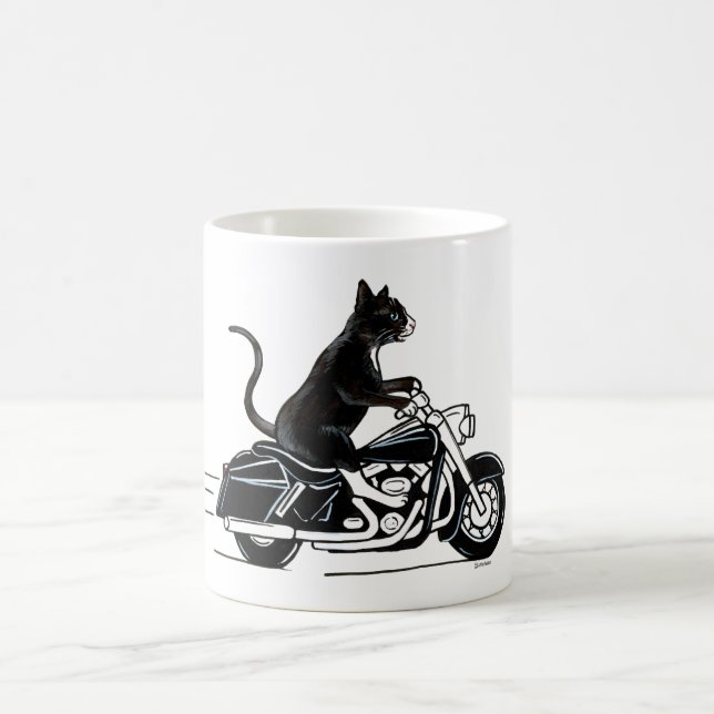 Black Cat Riding A Motorcycle Coffee Mug (Center)