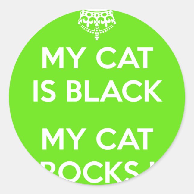 Black cat rocks classic round sticker (Front)