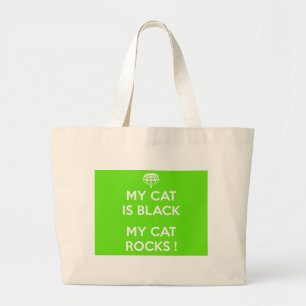 Black cat rocks large tote bag