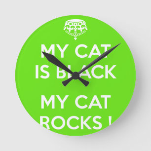 Black cat rocks round clock