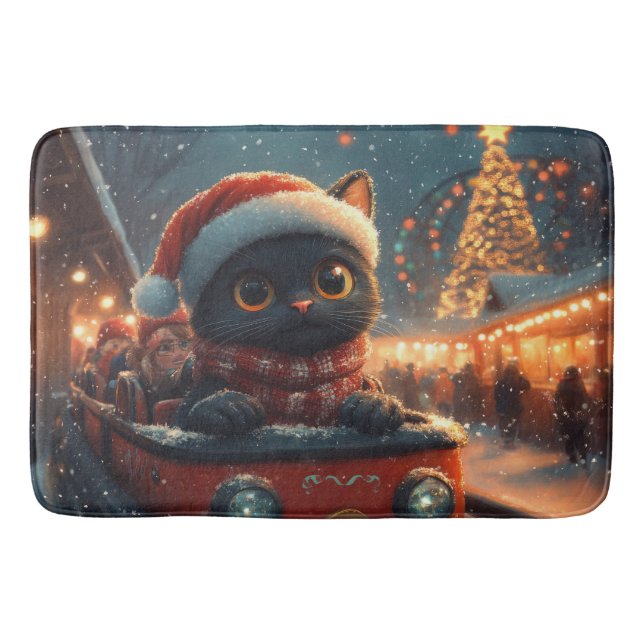 Black Cat Roller Coaster Christmas Bath Mat (Front)