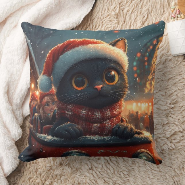 Black Cat Roller Coaster Christmas Cushion (Blanket)