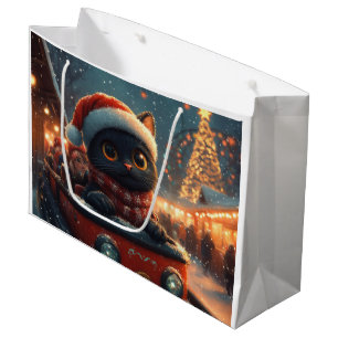 Black Cat Roller Coaster Christmas Large Gift Bag