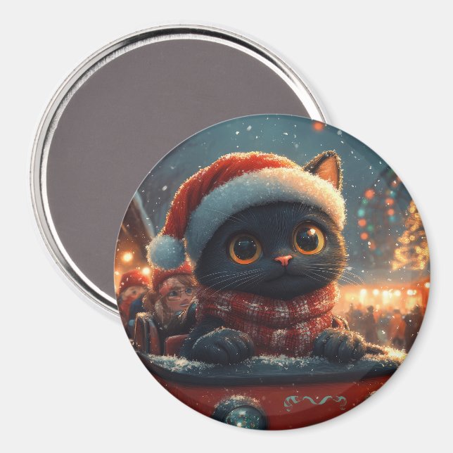 Black Cat Roller Coaster Christmas Magnet (Front/Back)