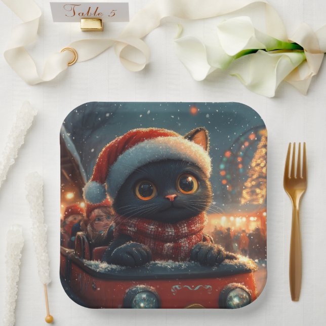 Black Cat Roller Coaster Christmas Paper Plate (Wedding)