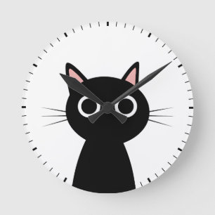 black cat round clock
