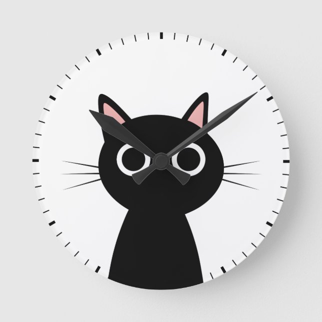 black cat round clock (Front)