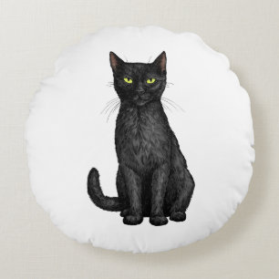 Black cat round cushion