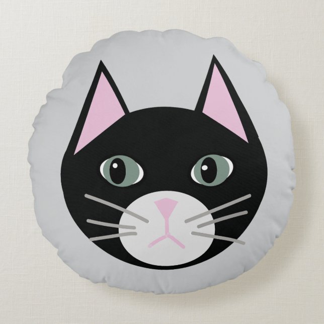 Black cat round cushion (Front)