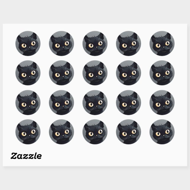 Black Cat Round Sticker Customise It (Sheet)