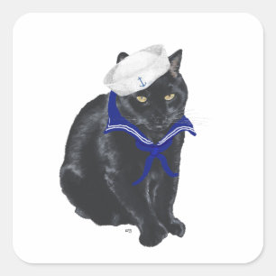 Black Cat Sailor Square Sticker