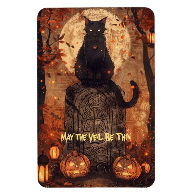Black Cat Samhain Halloween Greeting Card Magnet (Vertical)
