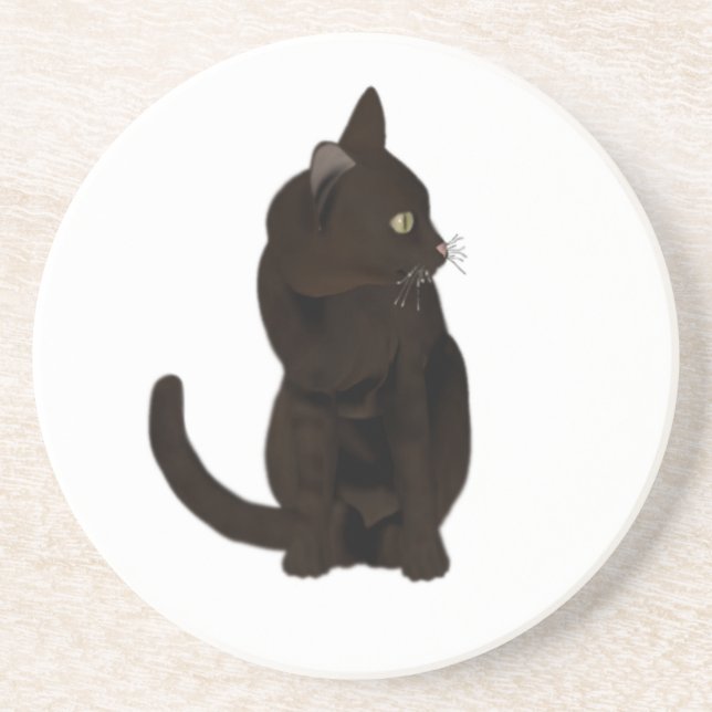 Black Cat Sandstone Coaster (Front)