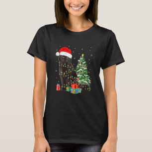 Black Cat Santa Angled Up In Christmas Lights Xmas T-Shirt