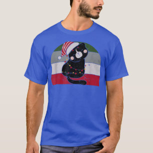 Black Cat Santa Claus Tangled Up In Merry Christma T-Shirt