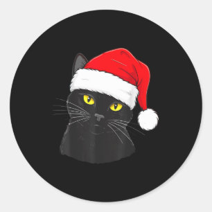 Black Cat Santa Hat Christmas Classic Round Sticker