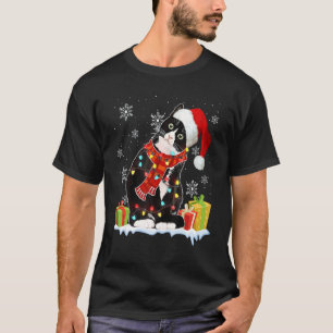 Black Cat Santa Hat Christmas Lights Xmas Girls T-Shirt