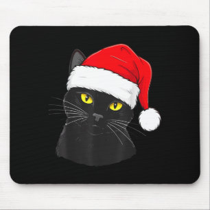 Black Cat Santa Hat Christmas Mouse Pad