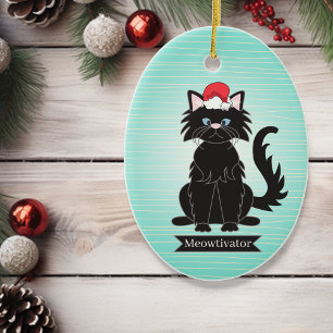 Black Cat Santa Hat Christmas Pet Ornament